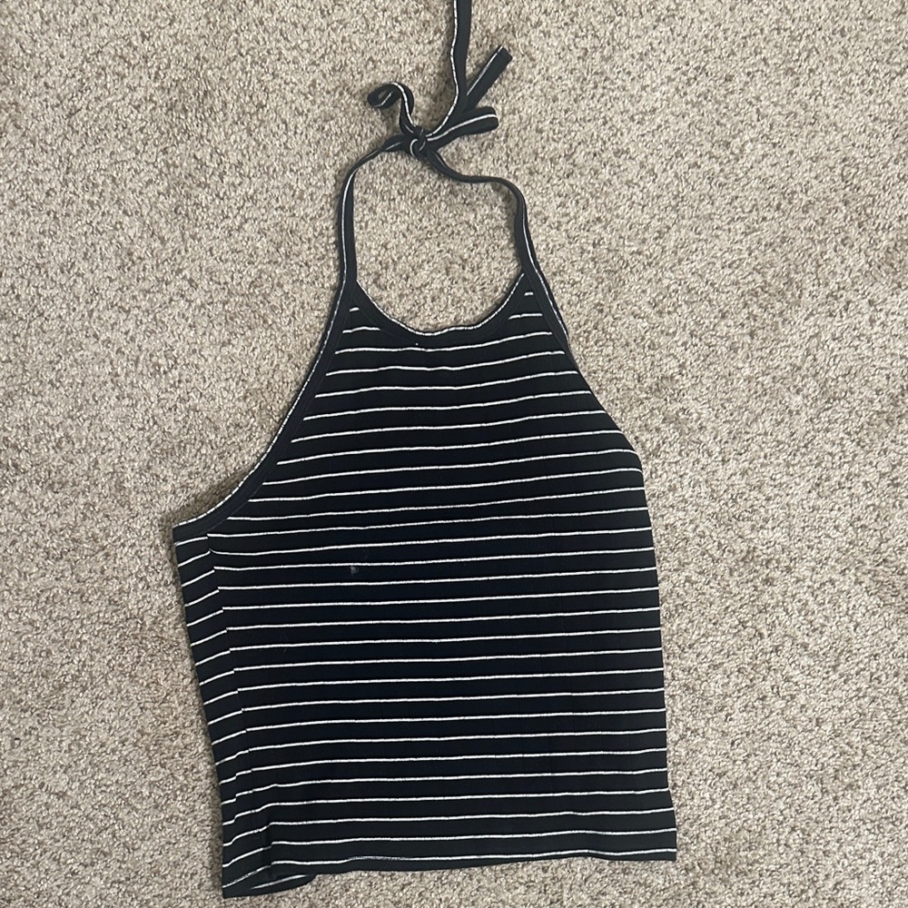 American Eagle Outfitters Black and White Striped Halter Top